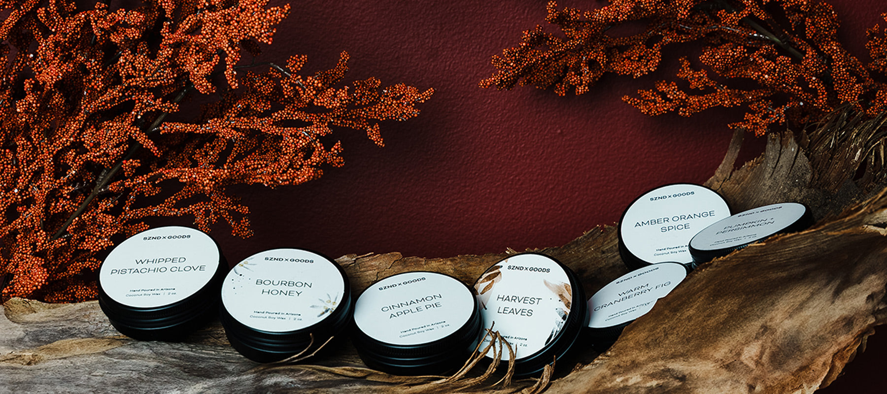 An image of all candle scents in the fall collection.