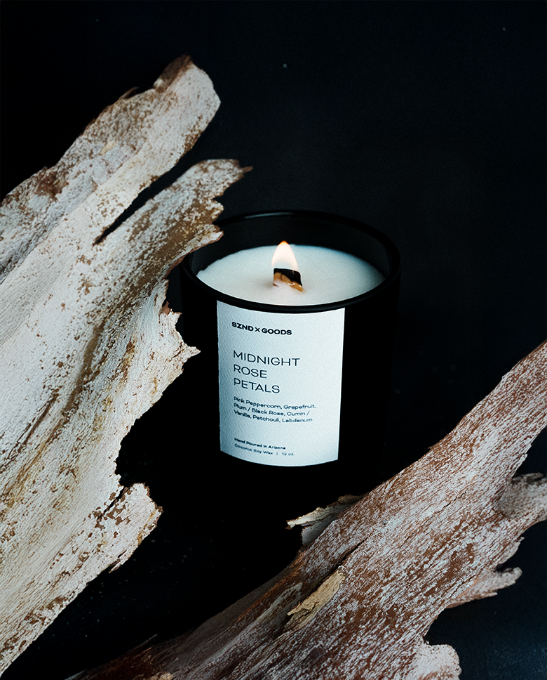 Midnight Rose Petals Wooden Wick Candle