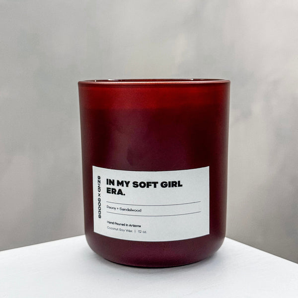 In my soft girl era candle is a perfectly scented Peony and Sandalwood.