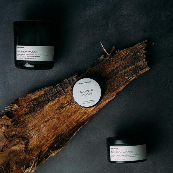 The Bourbon Woods wooden wick candle collection