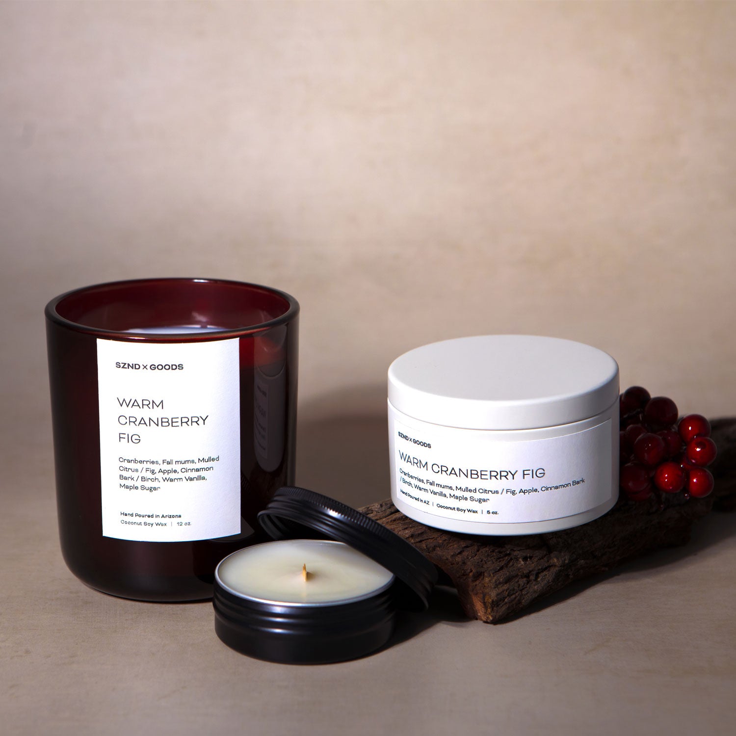 The full set of warm cranberry fig.