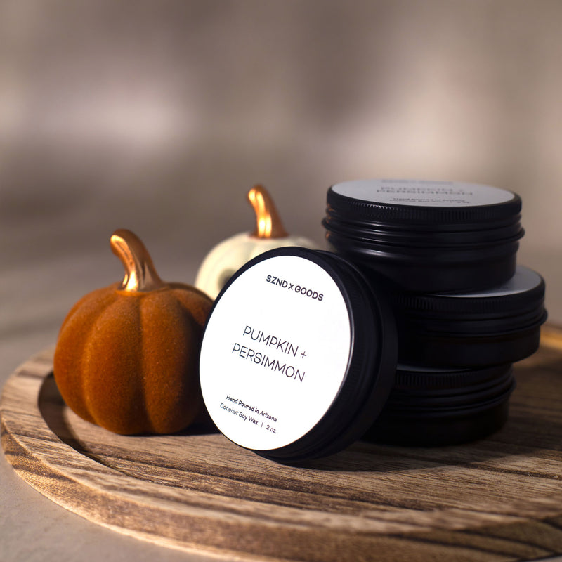 Pumpkin and Persimmon small candle tin