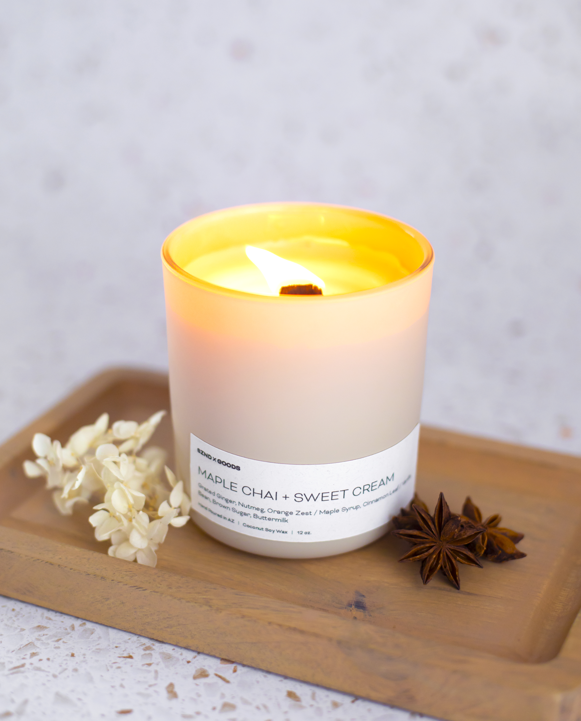 Maple Chai + Sweet Cream Wooden Wick Candle