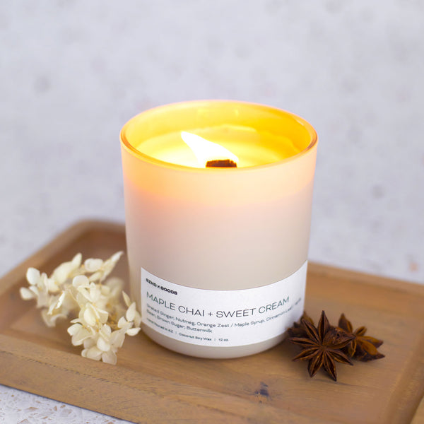 Maple Chai and Sweet Cream wooden wick candle