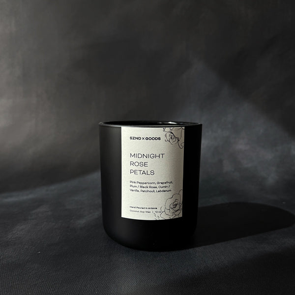 Midnight Rose Petals 12oz wooden wick candle.