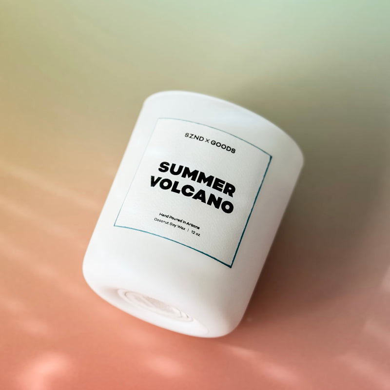 Summer Volcano candle on a bright background.