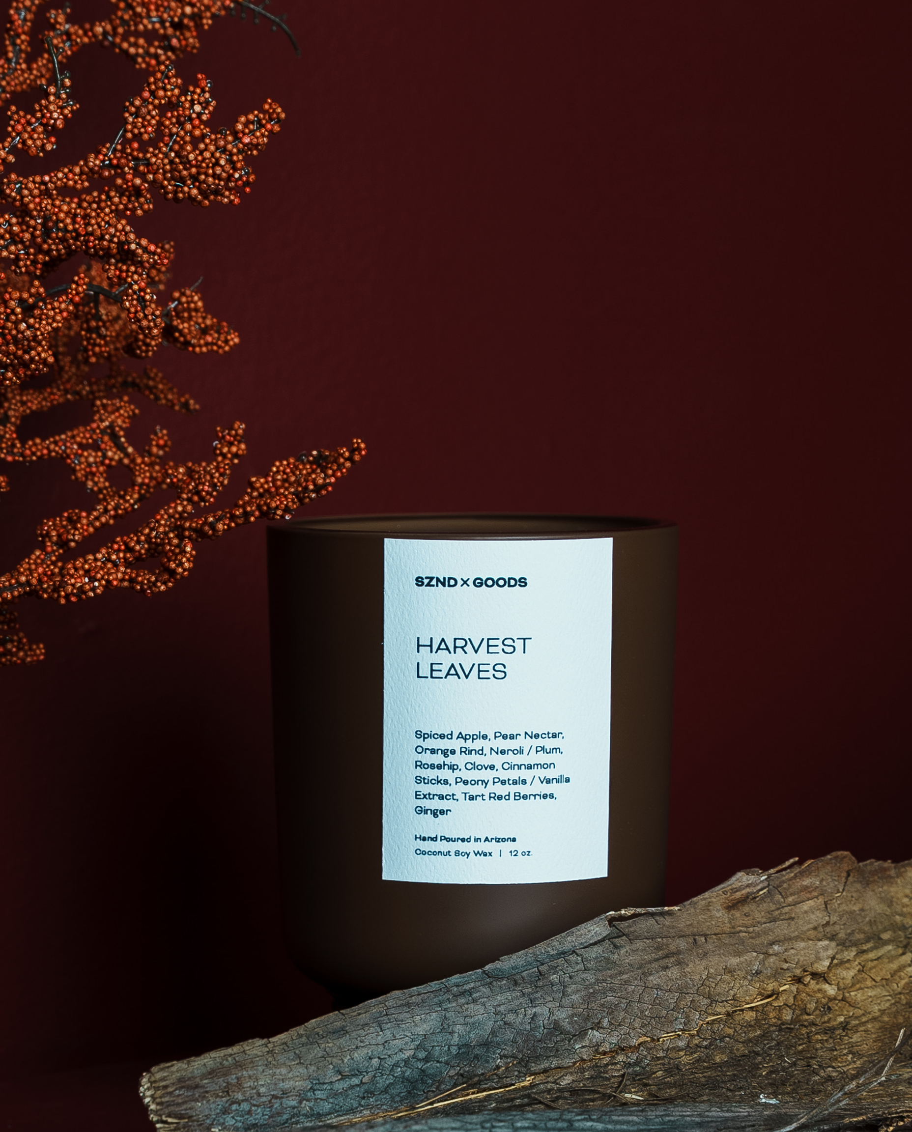 Harvest Leaves Wooden Wick Candle