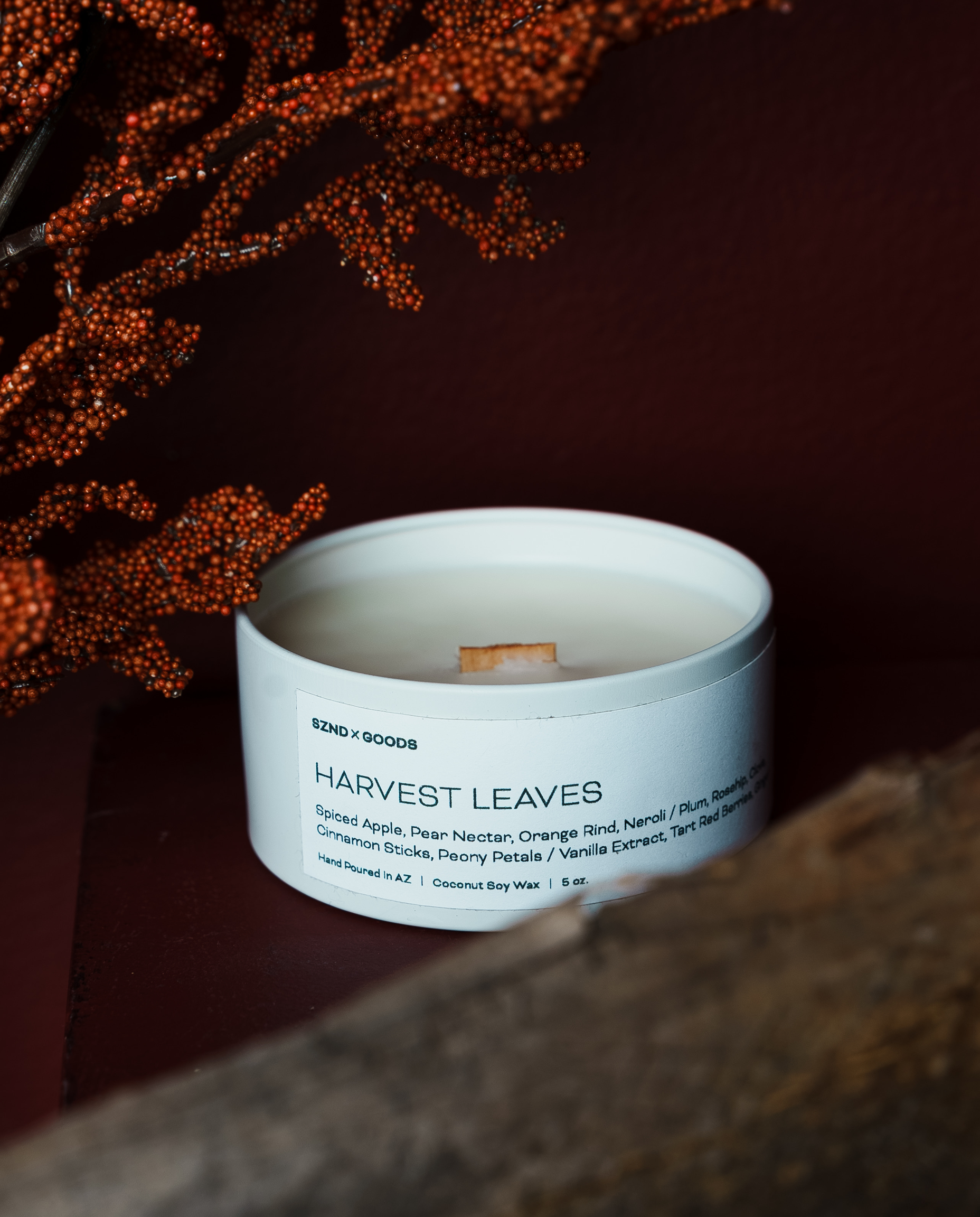 Harvest Leaves Wooden Wick Candle