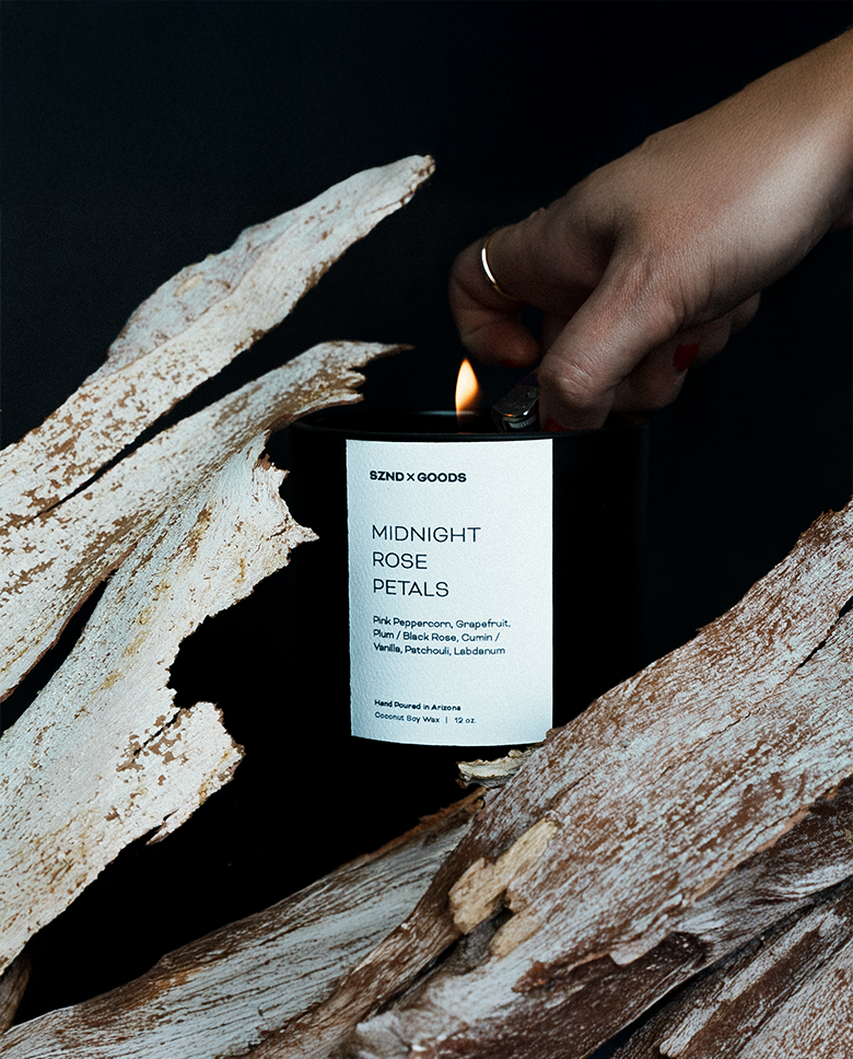 Midnight Rose Petals Wooden Wick Candle