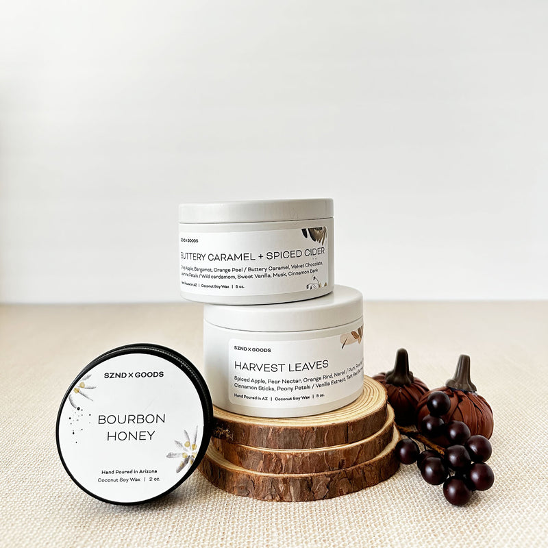 Buttery Caramel and Spiced Cider with a few other fall candle scents
