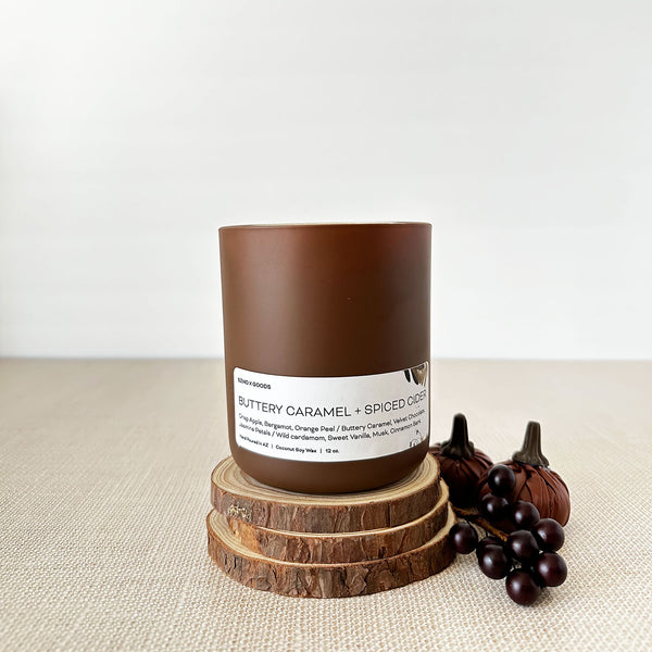 Buttery Caramel and Spiced Cider large wooden wick candle