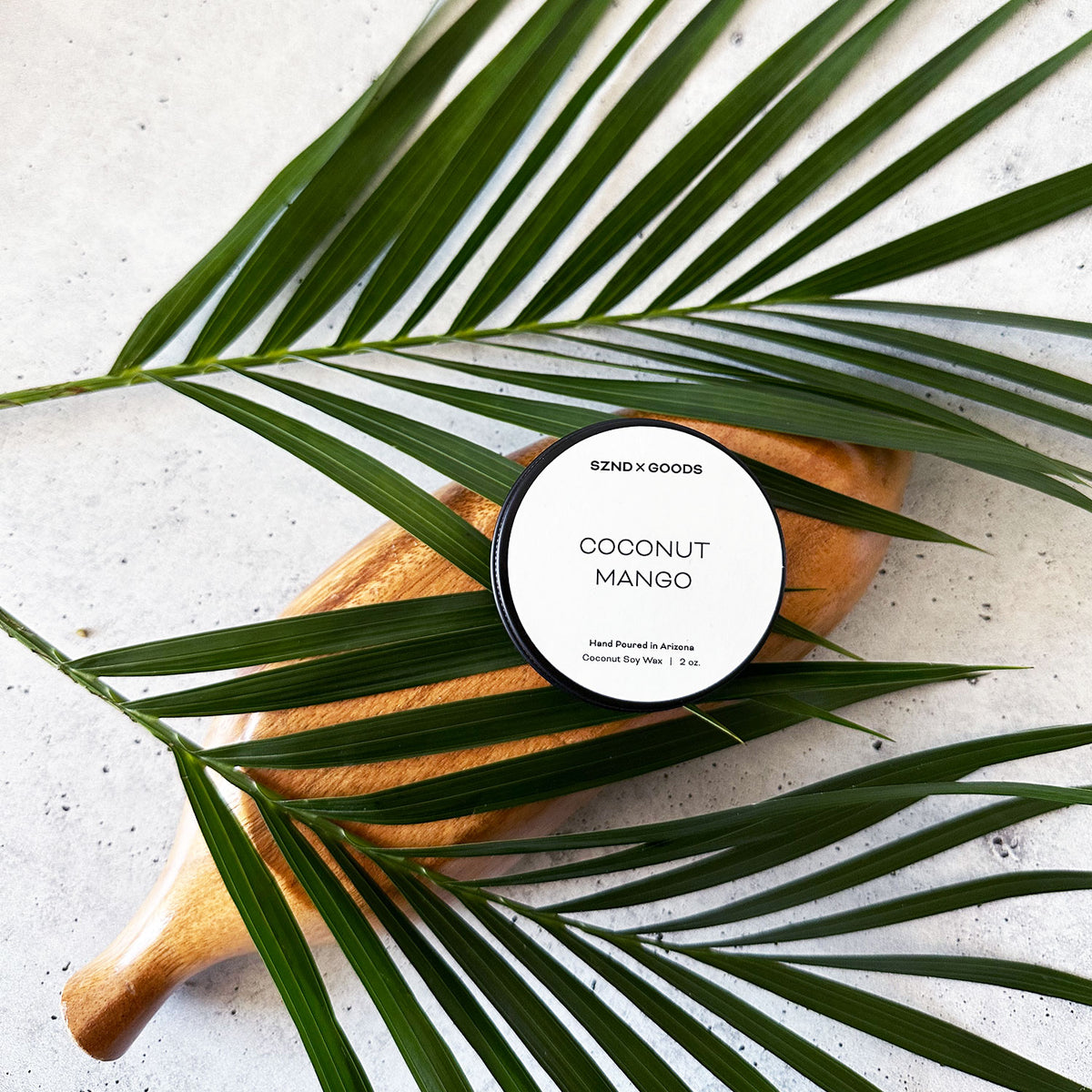 Coconut Mango mini wooden wick candle tin