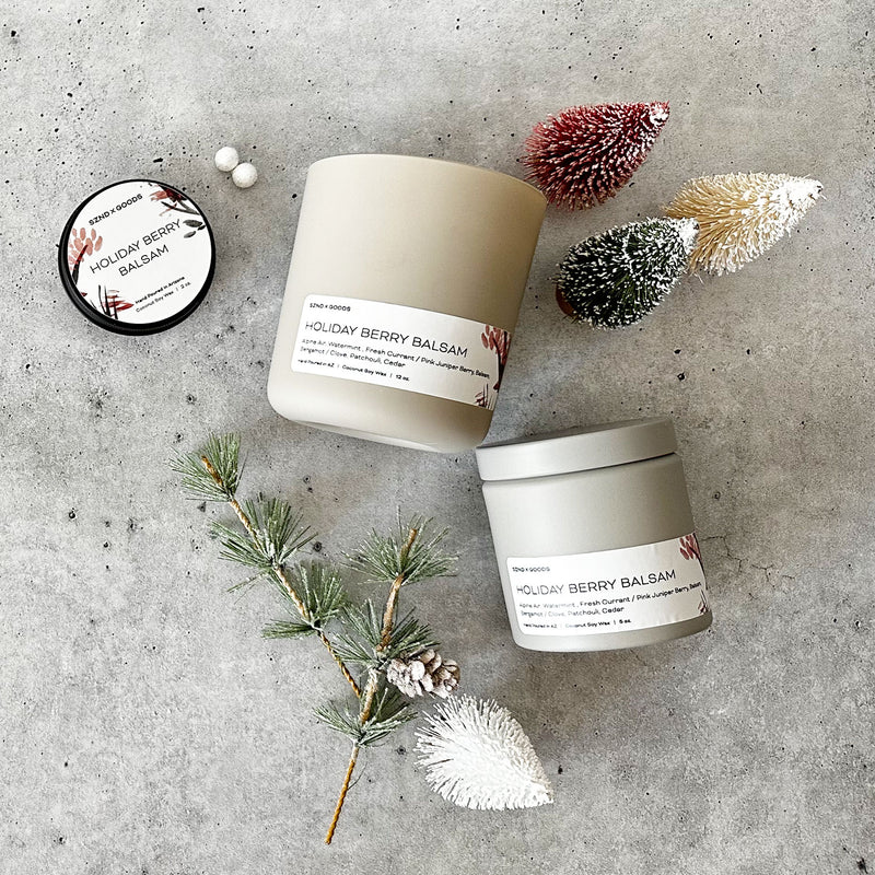 Holiday Berry Balsam candle collection for Christams