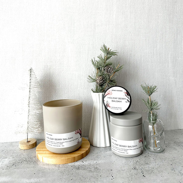 Holiday Berry Balsam wooden wick candle collection