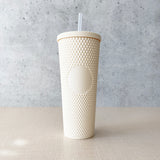 Cream diamond studded tumbler cup